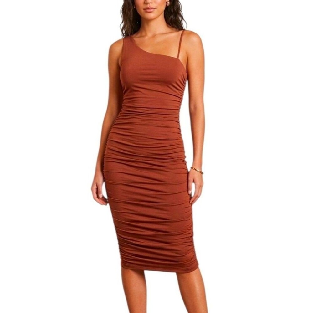 Forever 21 One-Shoulder Ruched Midi Dress